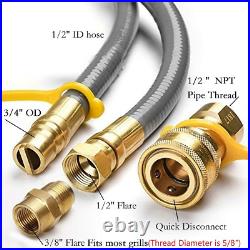10 Feet 1/2 ID Natural Gas Hose Conversion Kit, Propane Gas Grill Quick Connect/