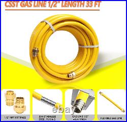 Gas Line Propane Adapter Hose 33FT 1/2 Flexible Tubing Kit with Male Fittings