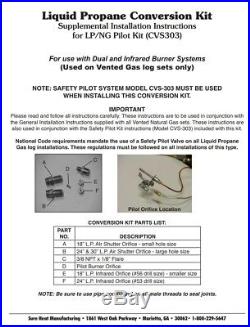 LP Propane Conversion Kit For CVS303 Safety Pilot Kit Sure Heat