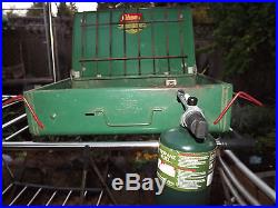 Vintage Coleman 425D Green Camping Stove With Propane Conversion Kit